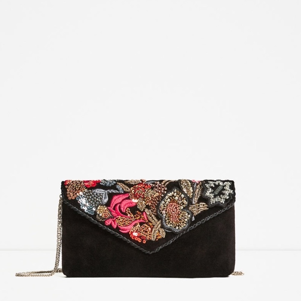ZARA RARE EMBROIDERED CROSSBODY BAG BRAND NEW WITH TAGS CHAIN STRAP